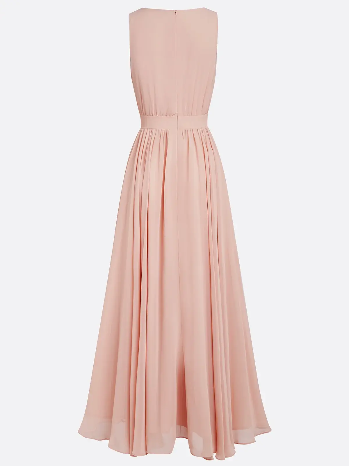 Weitese Dress Elegant Pink 3D Floral Ruched V Neck A-Line Maxi Chiffon Pleats Dress Prom Dress